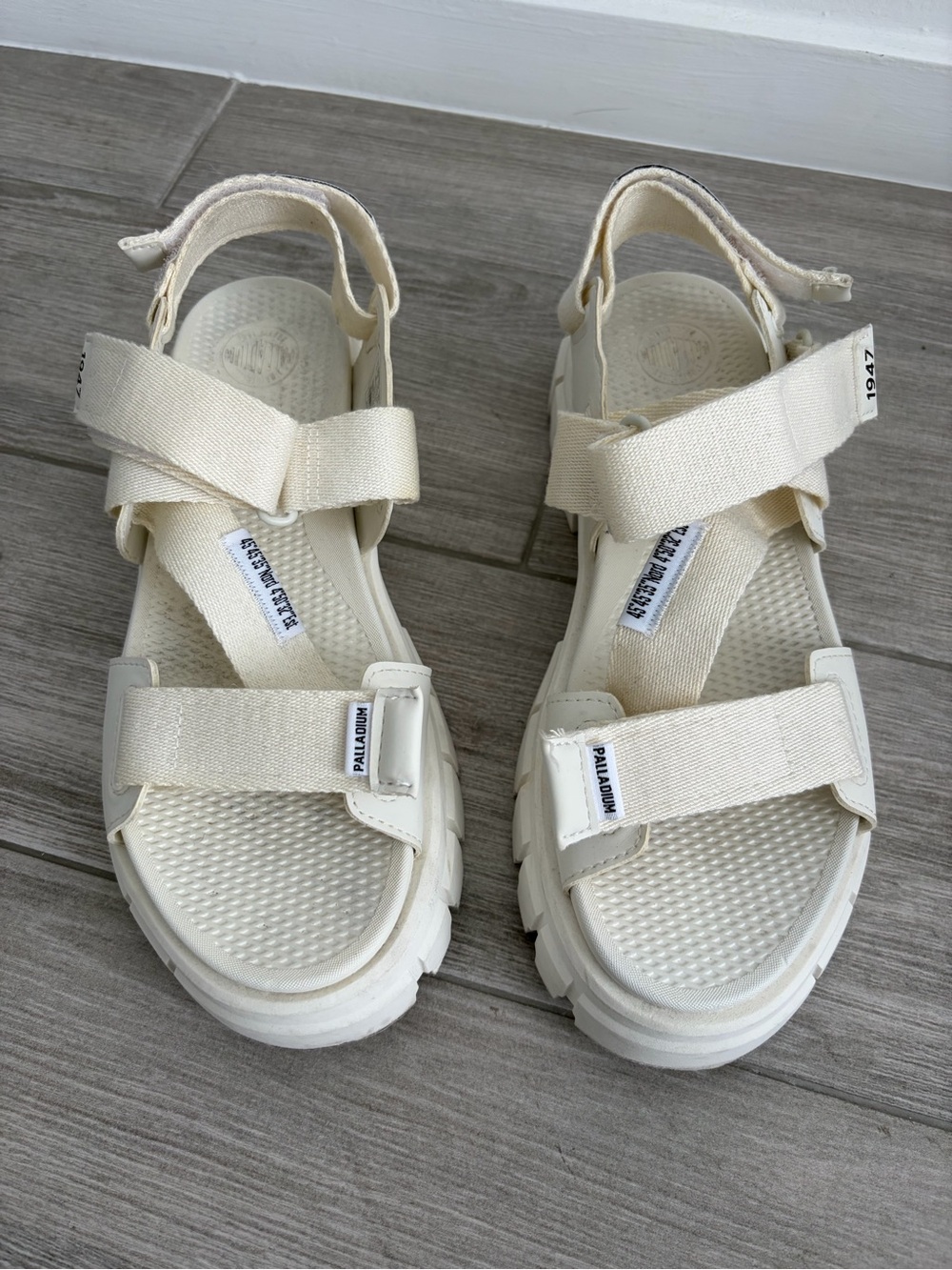 Palladium Off-White Canvas Platform Strap Sandals